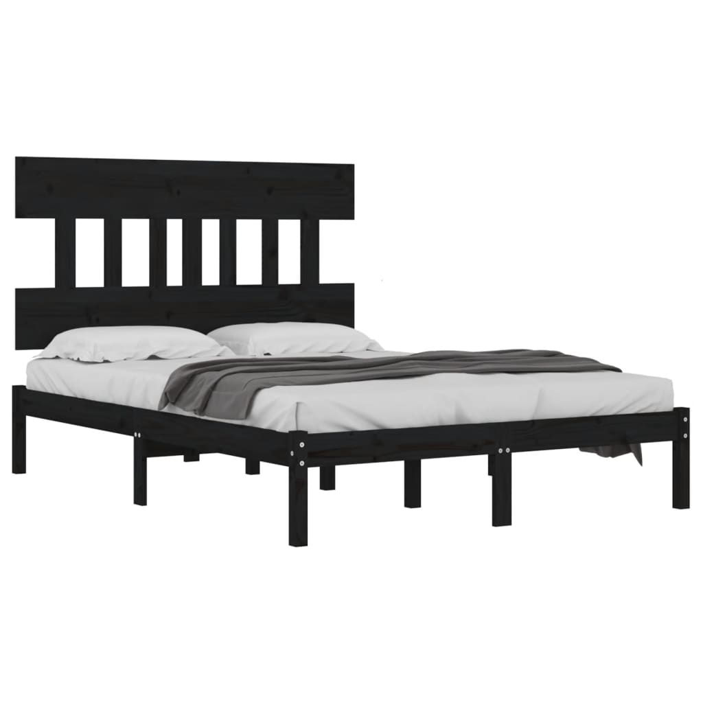 Solid Wood Black Bed Frame 200x200 cm - No Mattress Included