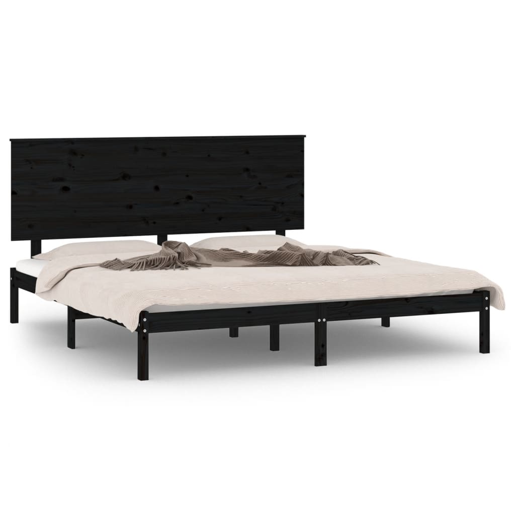 Sturdy Black Solid Pine Wood Bed Frame 200x200 cm (No Mattress)