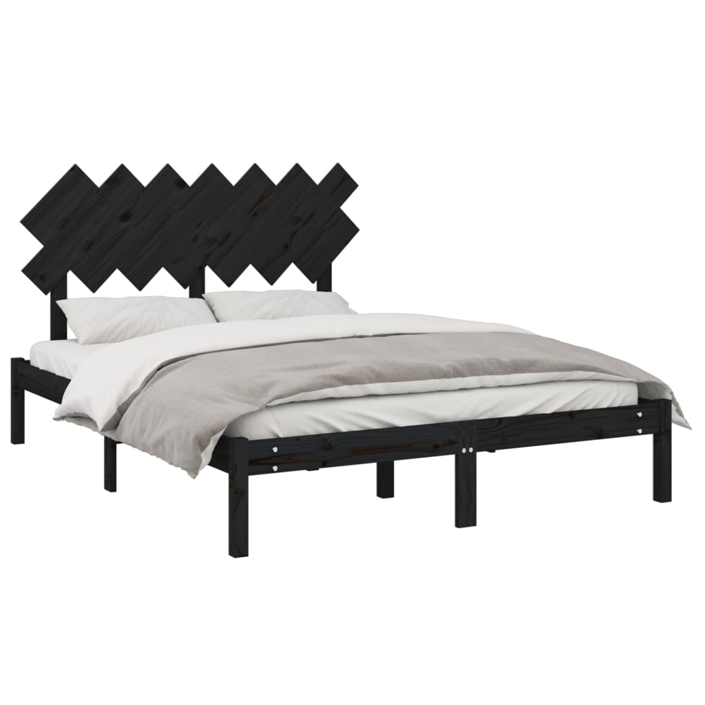 Solid Wood Black Bed Frame 140x190 cm - No Mattress Included