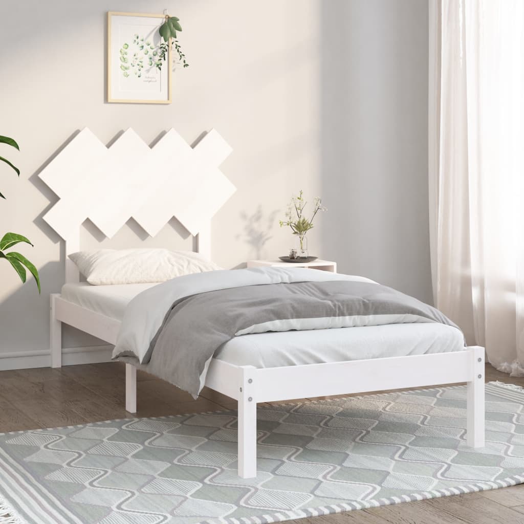 Solid Wood Bed Frame 90x200 cm - White Finish, No Mattress