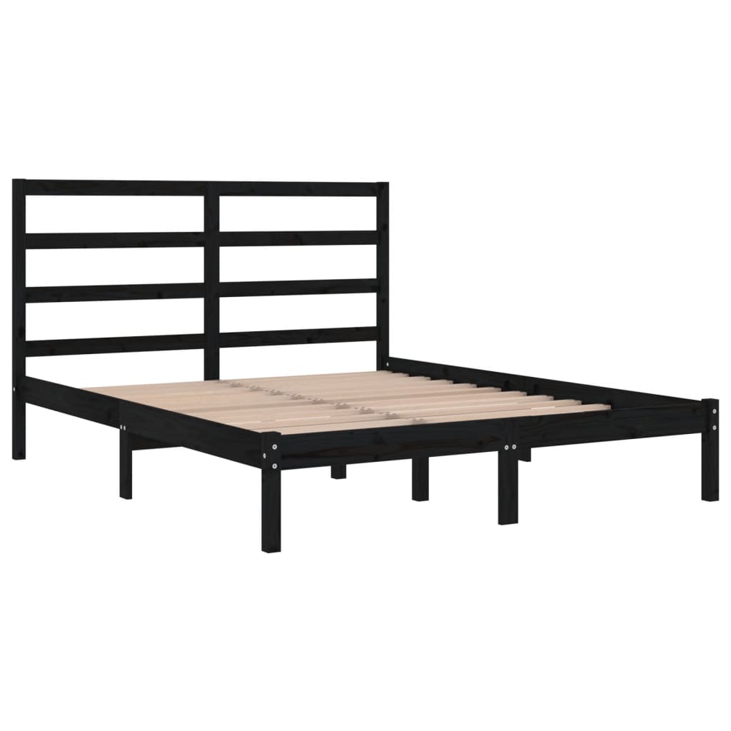 Black Solid Pine Wood Bed Frame 140x190 cm - No Mattress Included
