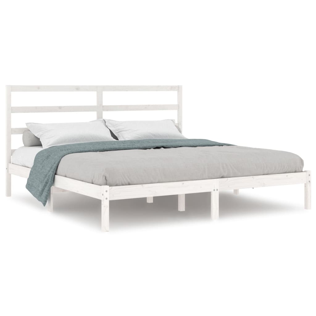 White Solid Pine Wood Bed Frame 200x200 cm - No Mattress Included