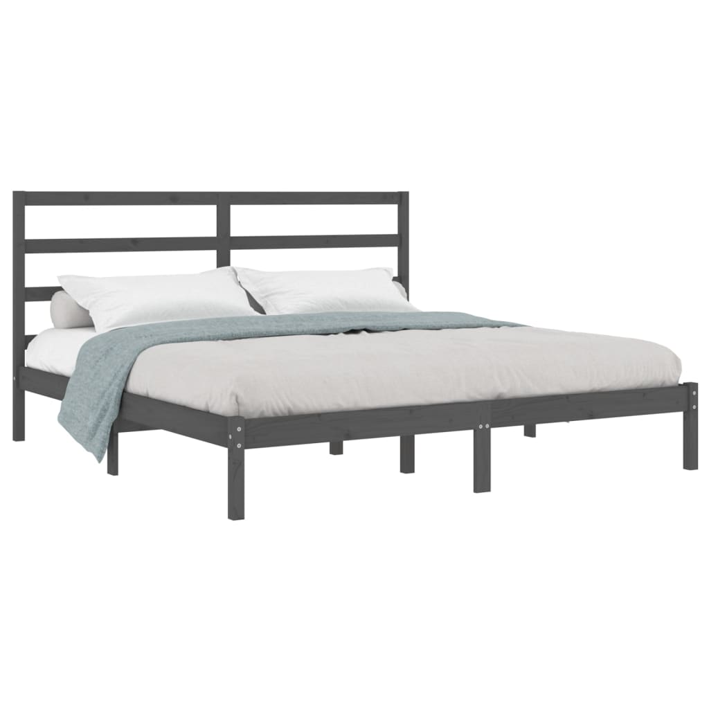 Solid Pine Wood Grey Bed Frame 200x200 cm - No Mattress Included