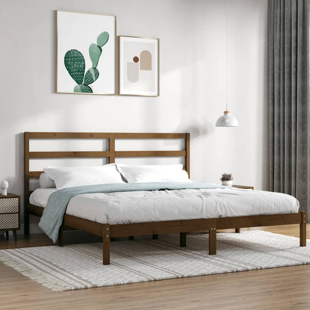 Solid Pine Wood Bed Frame 200x200 cm - Honey Brown Finish