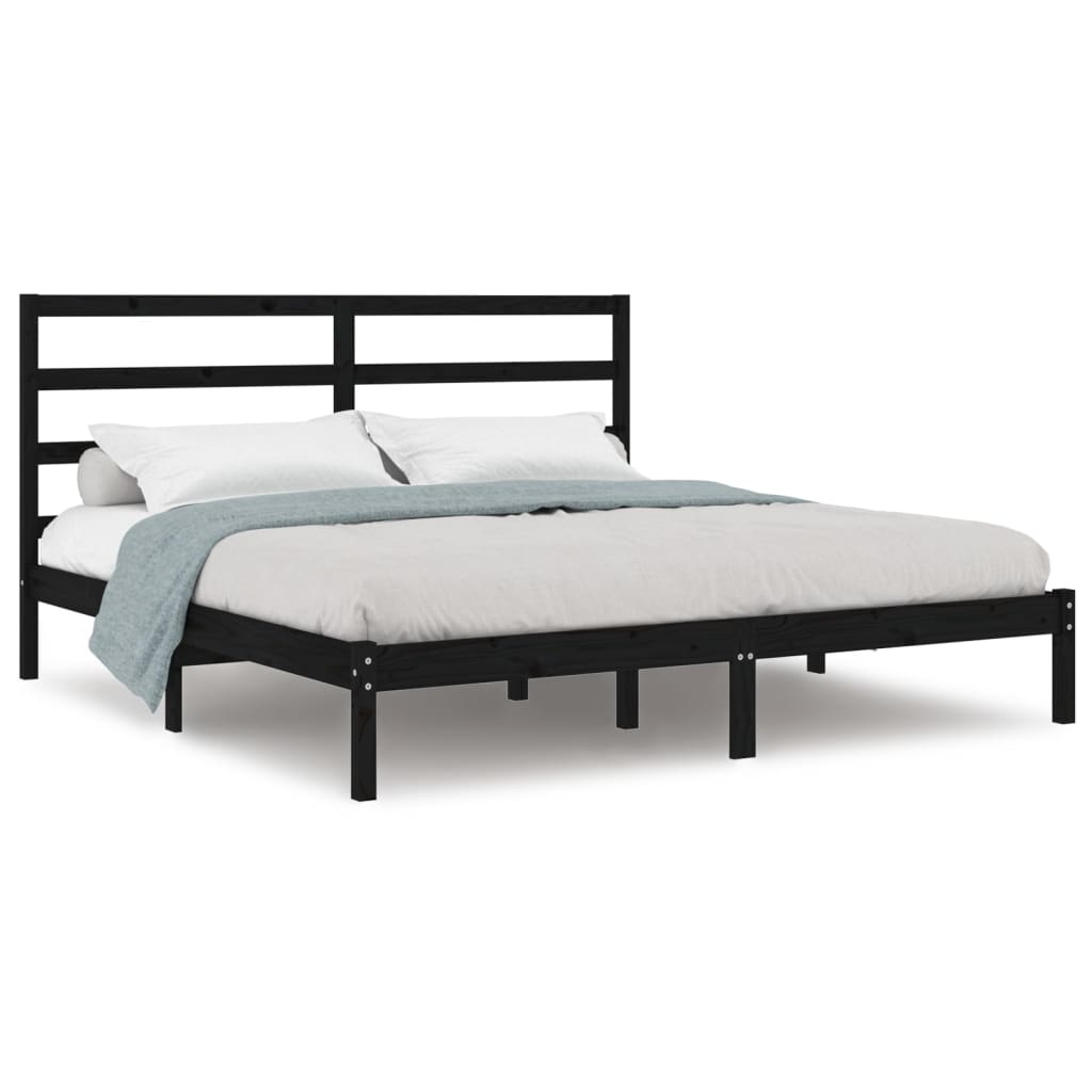 Black Solid Pine Wood Bed Frame - 200x200 cm (Mattress Not Included)