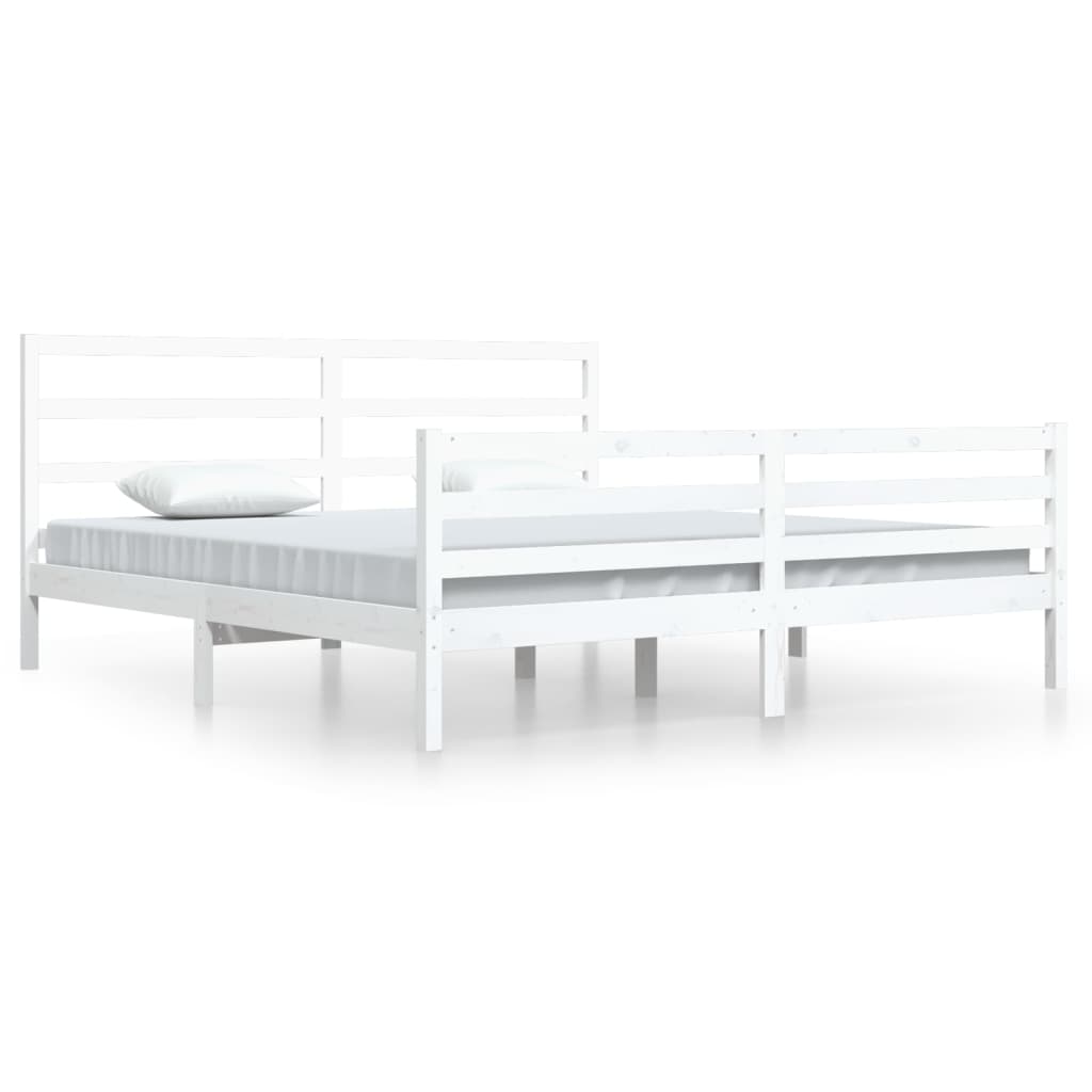 Solid Pine Wood Bed Frame - White, 200x200cm, No Mattress Included
