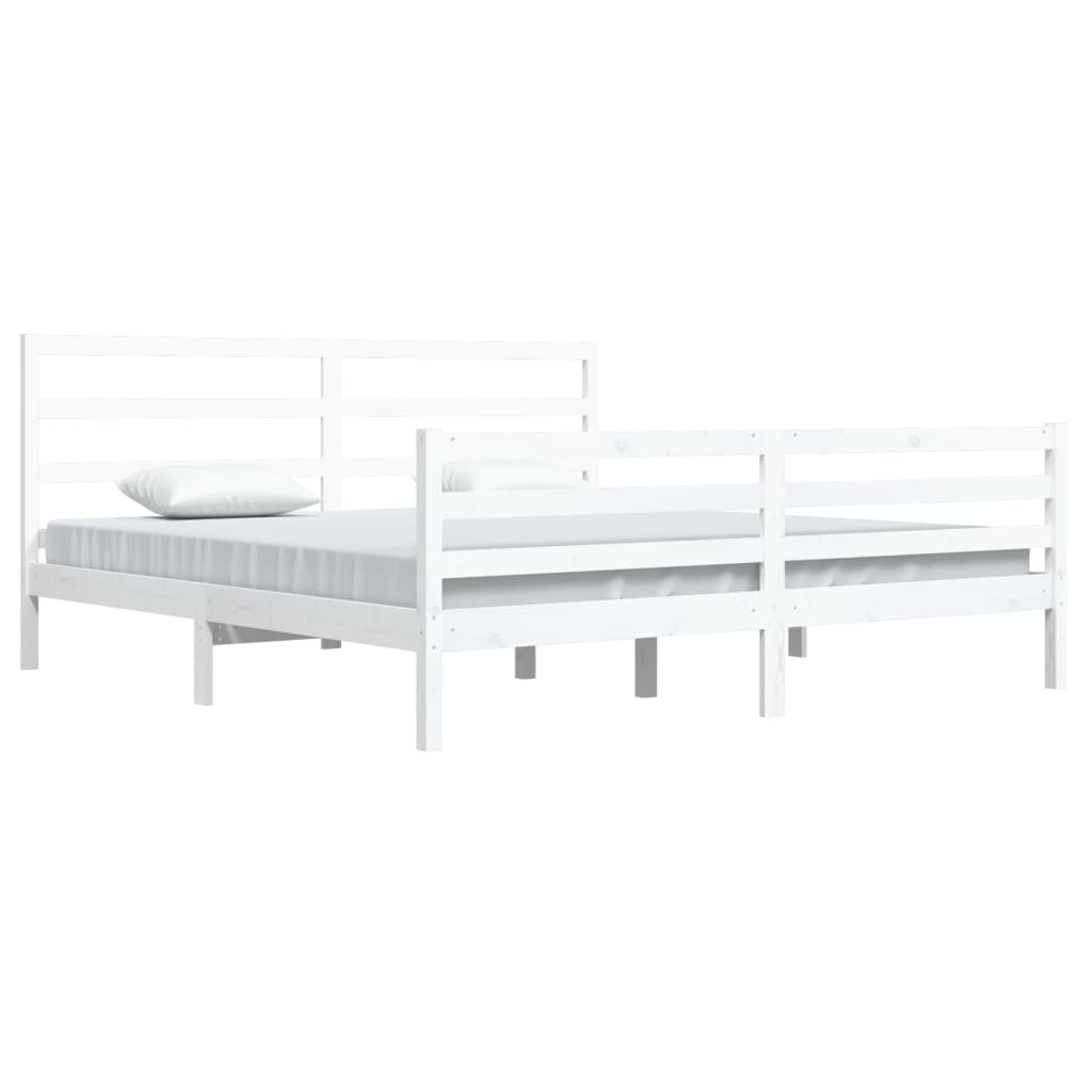 Solid Pine Wood Bed Frame - White, 200x200cm, No Mattress Included
