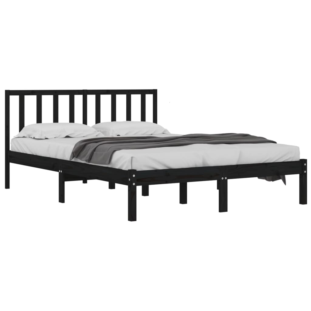 Black Solid Wood Pine Bed Frame - Sturdy & Stylish Design