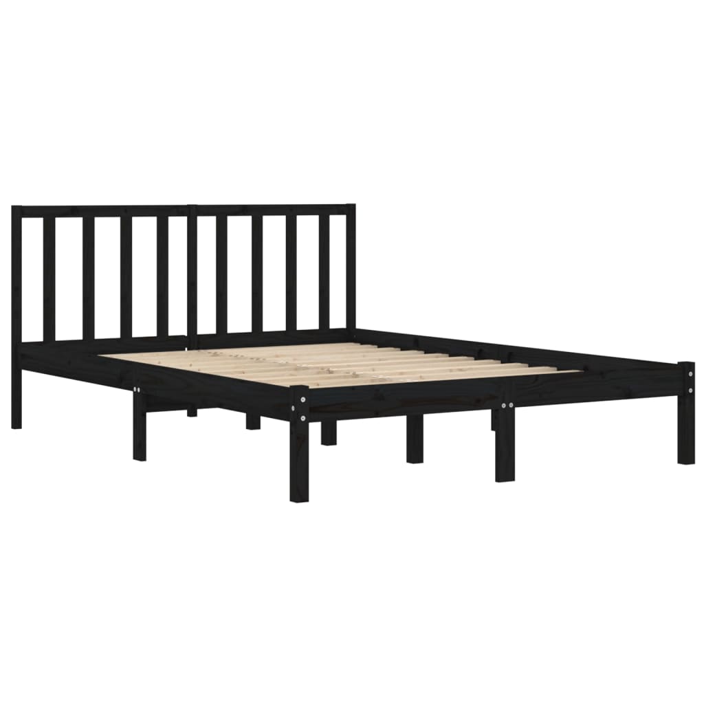 Black Solid Wood Pine Bed Frame - Sturdy & Stylish Design