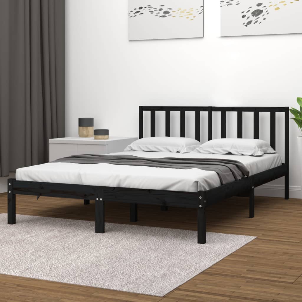 Black Solid Wood Pine Bed Frame - Sturdy & Stylish Design