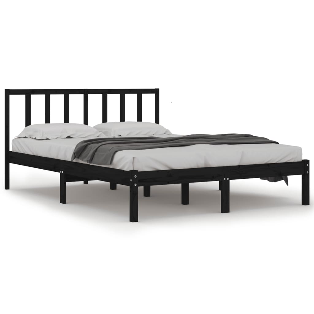 Black Solid Wood King Size Bed Frame 150x200 cm - No Mattress