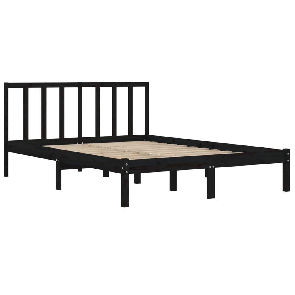 Black Solid Wood King Size Bed Frame 150x200 cm - No Mattress
