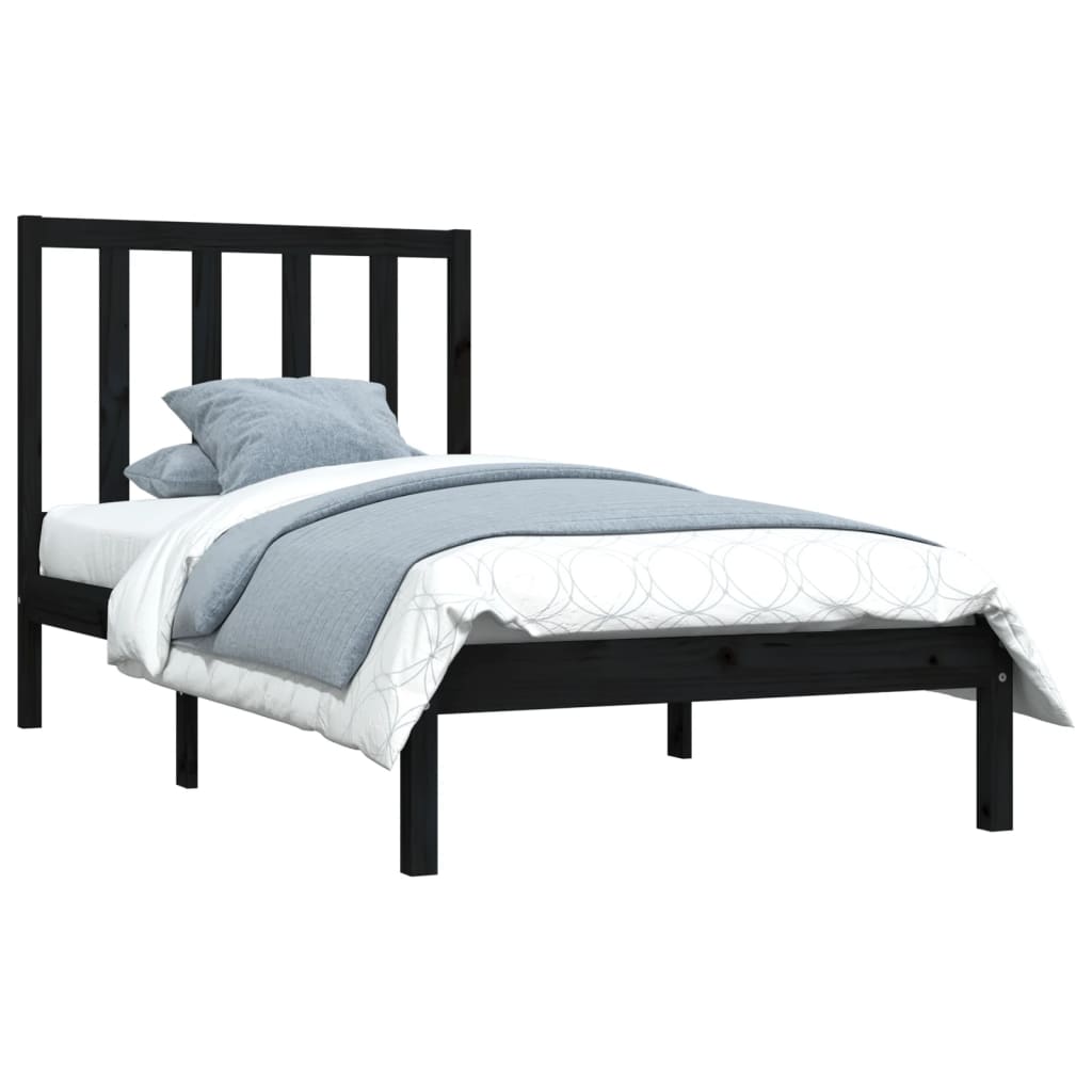 Black Solid Wood Pine Bed Frame - 100x200 cm (No Mattress)