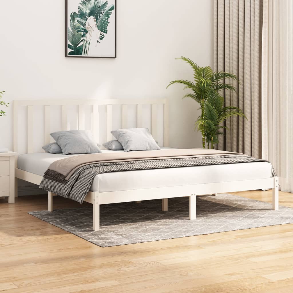 White Pine Solid Wood Bed Frame 200x200 cm - No Mattress Included
