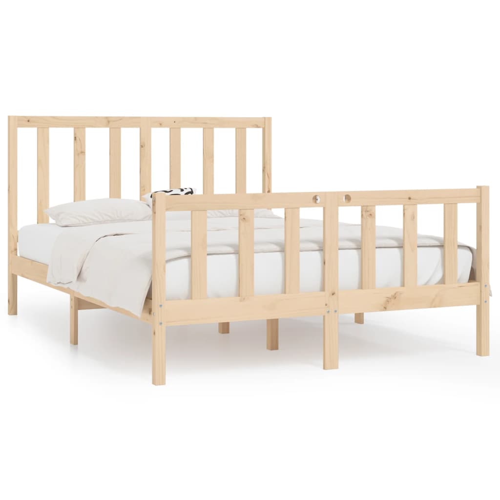 Solid Wood Bed Frame 140x190 cm - Natural Finish, No Mattress Included