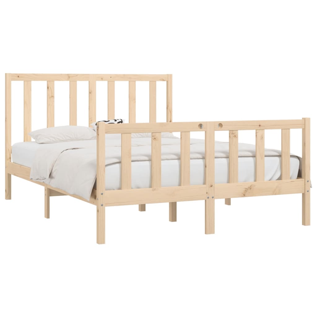 Solid Wood Bed Frame 140x190 cm - Natural Finish, No Mattress Included