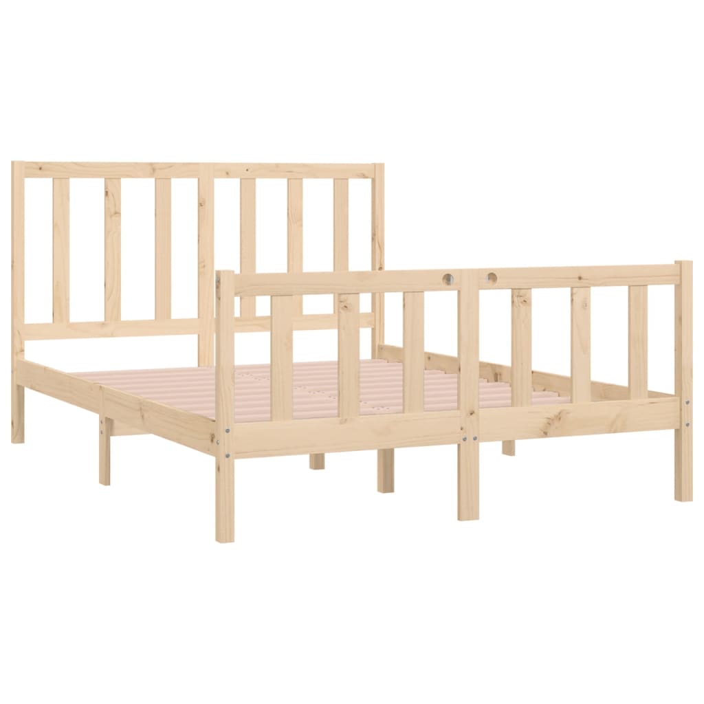 Solid Wood Bed Frame 140x190 cm - Natural Finish, No Mattress Included