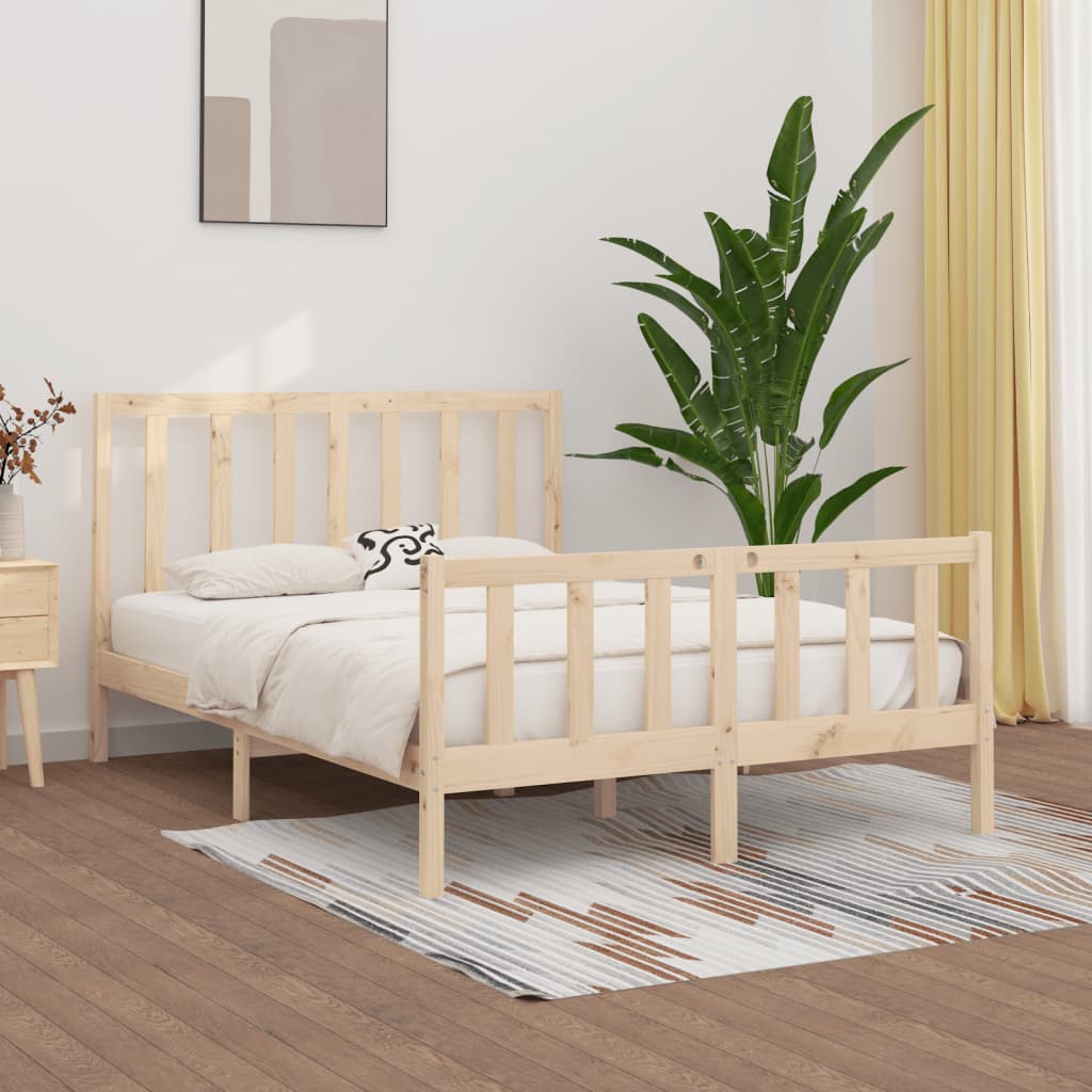 Solid Wood Bed Frame 140x190 cm - Natural Finish, No Mattress Included