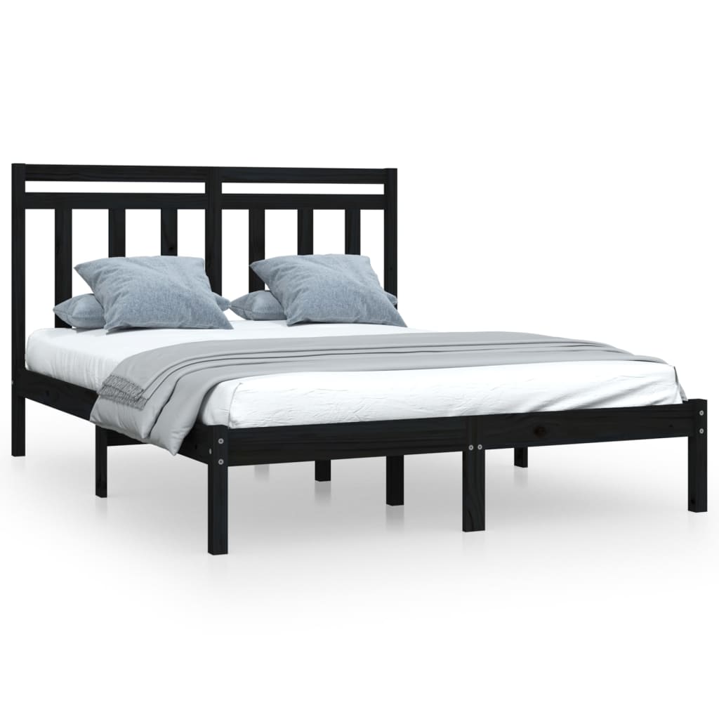 Solid Wood Bed Frame - Black 140x190 cm | No Mattress Included