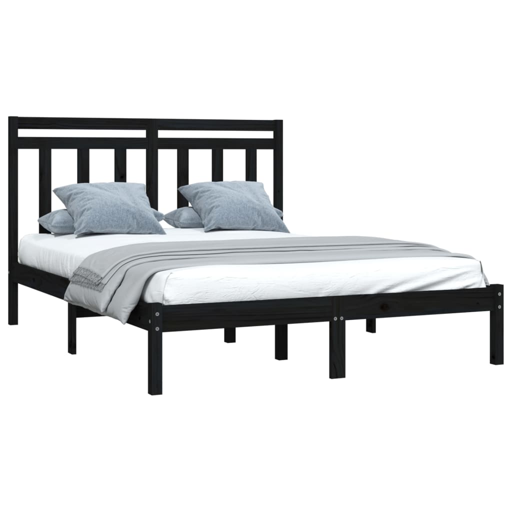 Solid Wood Bed Frame - Black 140x190 cm | No Mattress Included
