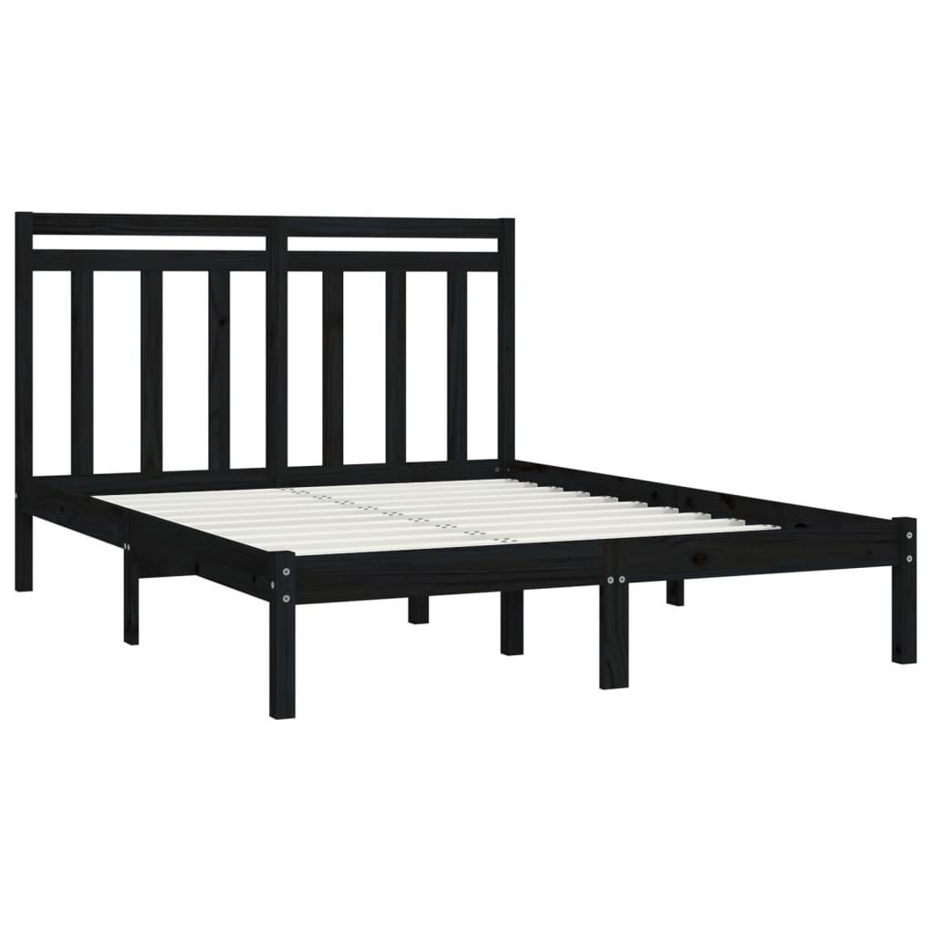 Solid Wood Bed Frame - Black 140x190 cm | No Mattress Included