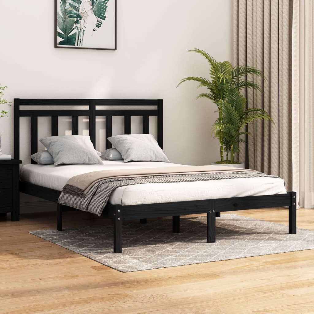 Solid Wood Bed Frame - Black 140x190 cm | No Mattress Included