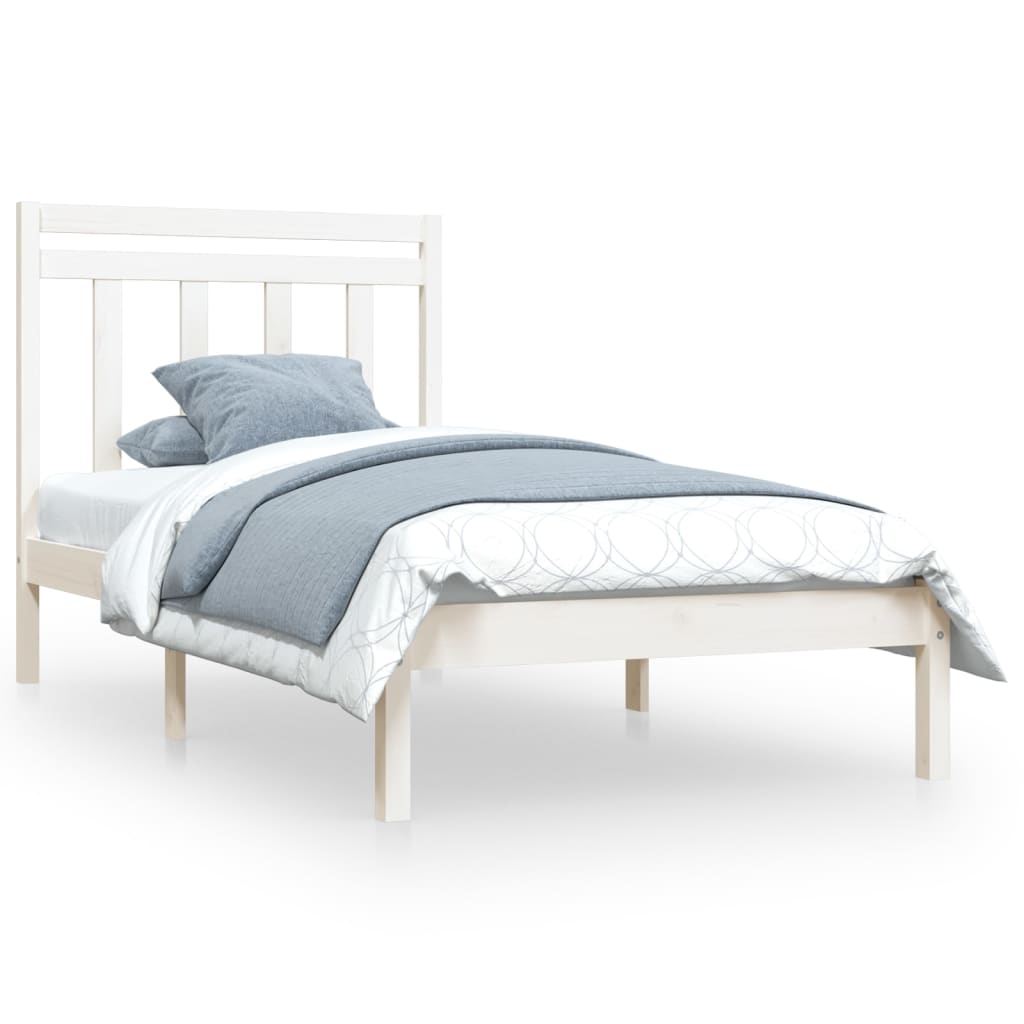 Solid Wood White Bed Frame 100x200 cm - Mattress Not Included