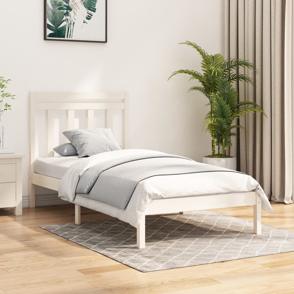 Solid Wood White Bed Frame 100x200 cm - Mattress Not Included
