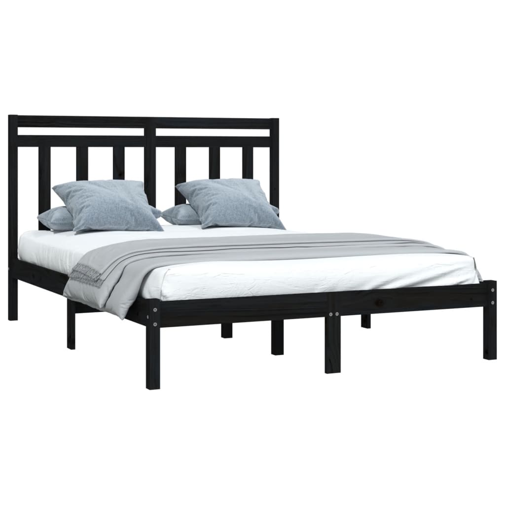 King Size Black Solid Wood Bed Frame 150x200 cm - No Mattress