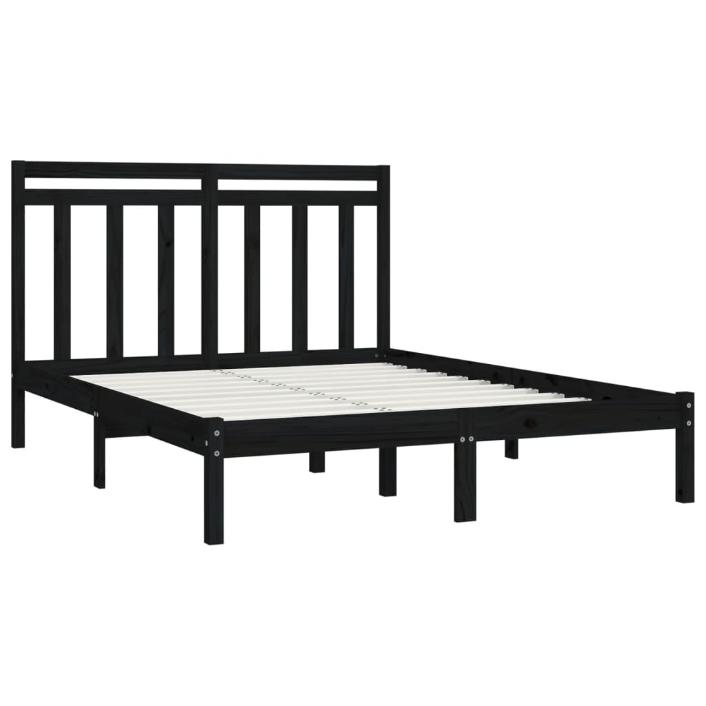 King Size Black Solid Wood Bed Frame 150x200 cm - No Mattress