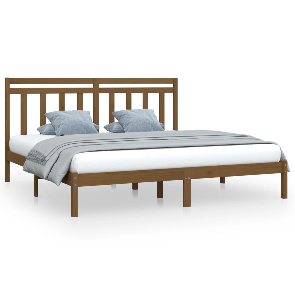 Solid Wood Bed Frame 200x200 cm, Honey Brown Finish