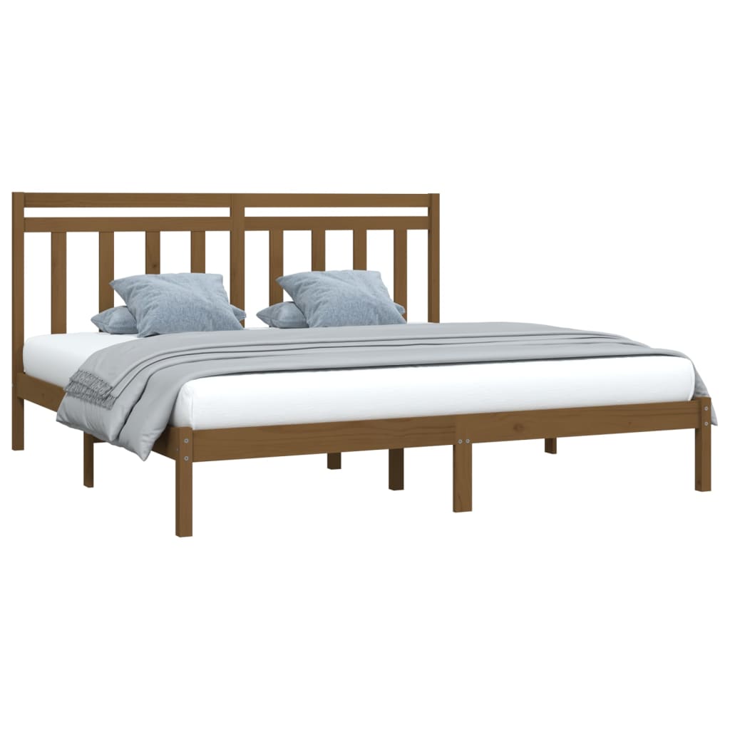 Solid Wood Bed Frame 200x200 cm, Honey Brown Finish