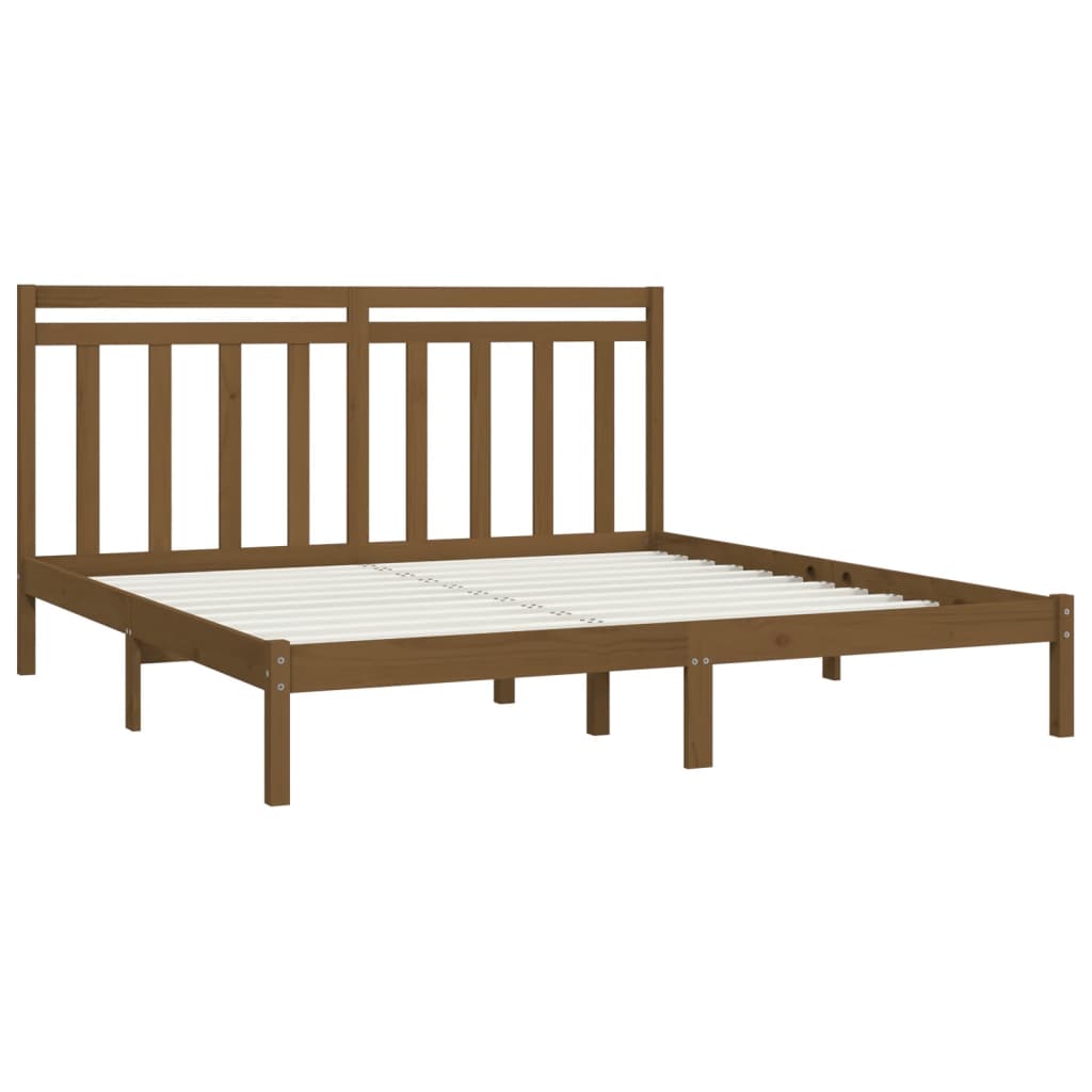 Solid Wood Bed Frame 200x200 cm, Honey Brown Finish