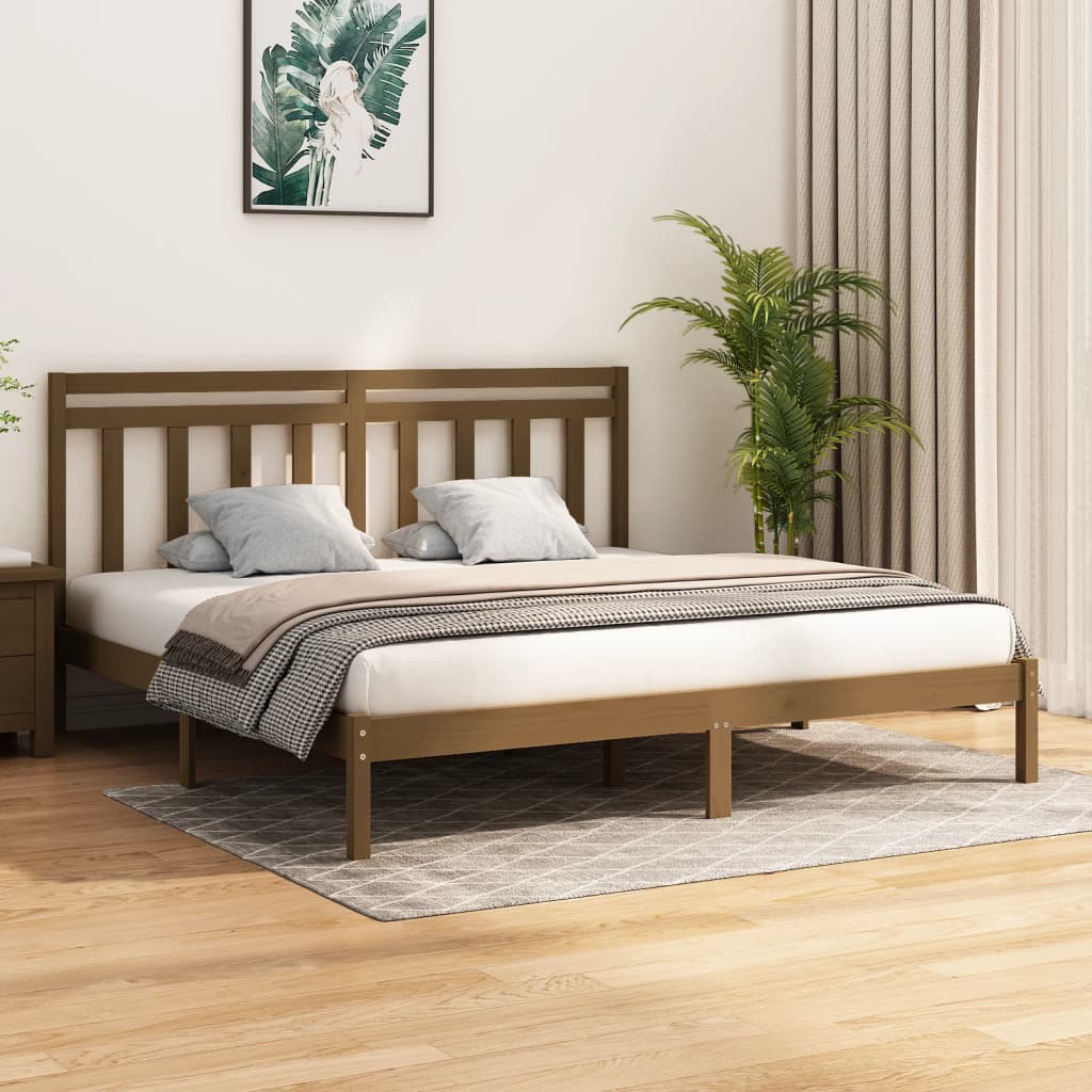 Solid Wood Bed Frame 200x200 cm, Honey Brown Finish