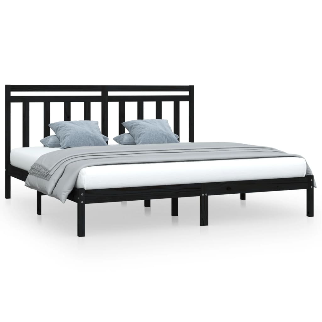 Solid Wood Black Bed Frame 200x200 cm - Mattress Not Included