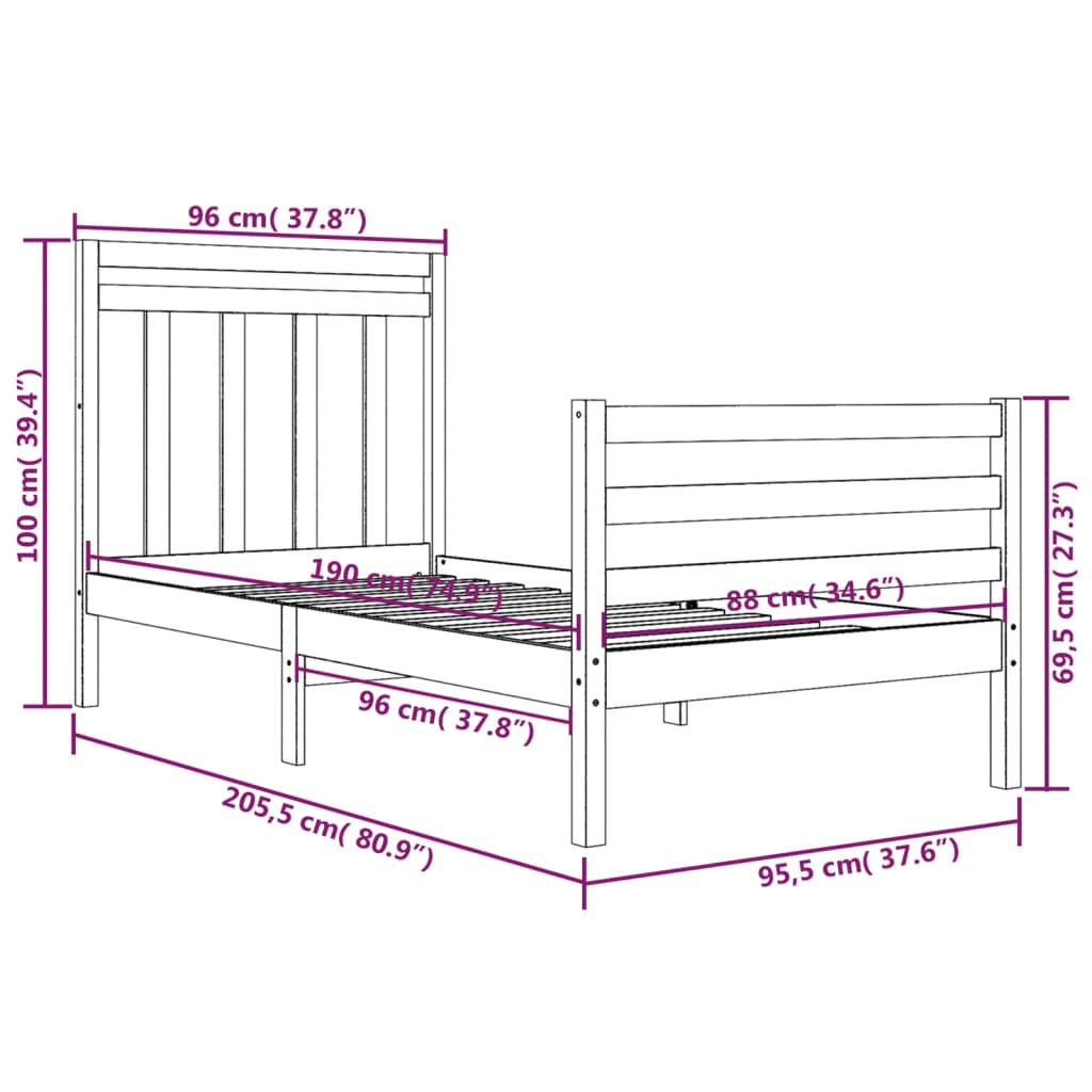 Solid Wood Bed Frame 90x200 cm - Durable & Stylish Design