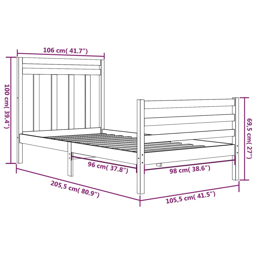 Solid Wood Bed Frame 100x200 cm - Sturdy & Stylish Design