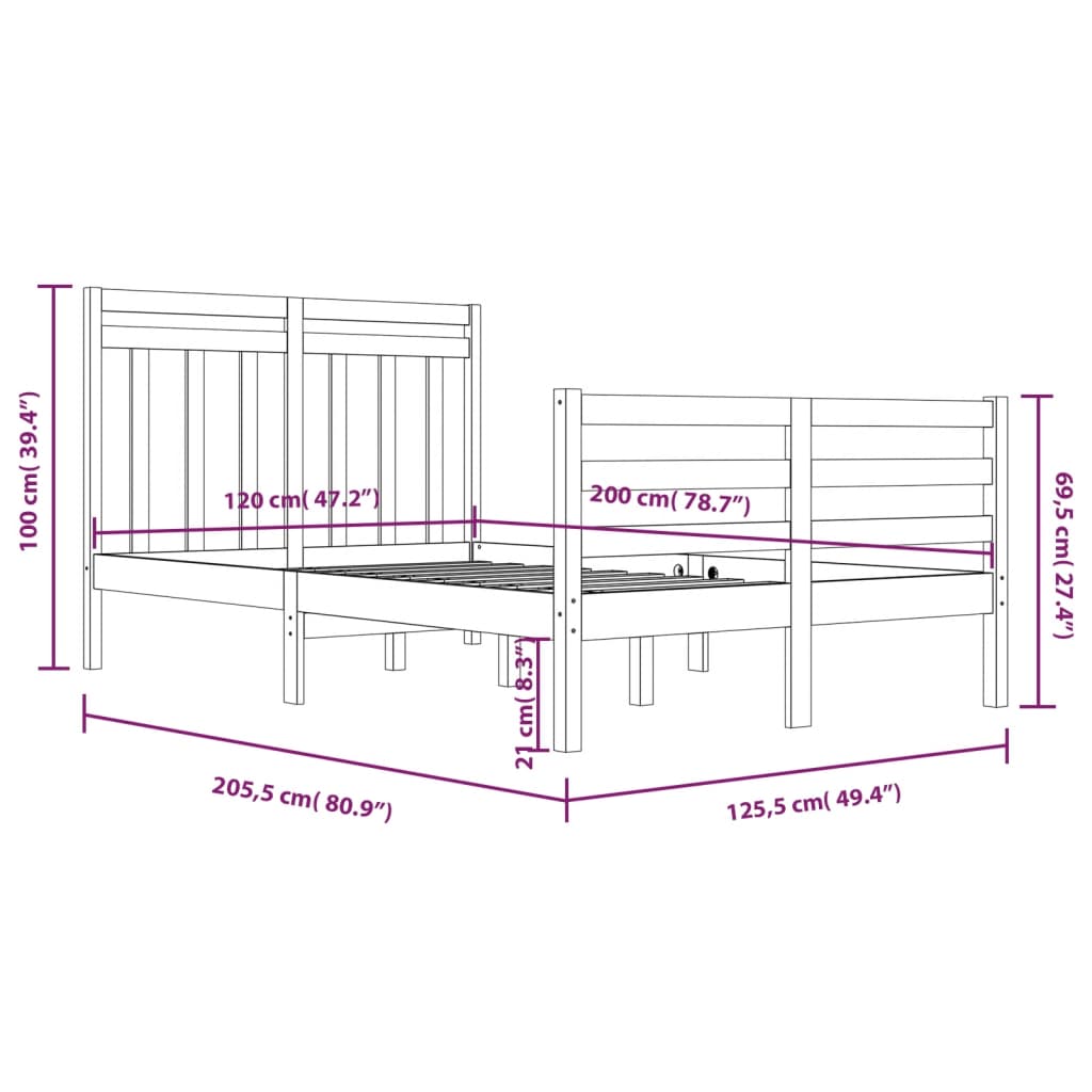 Solid Wood Bed Frame 120x200 cm - Durable & Stylish寝具于