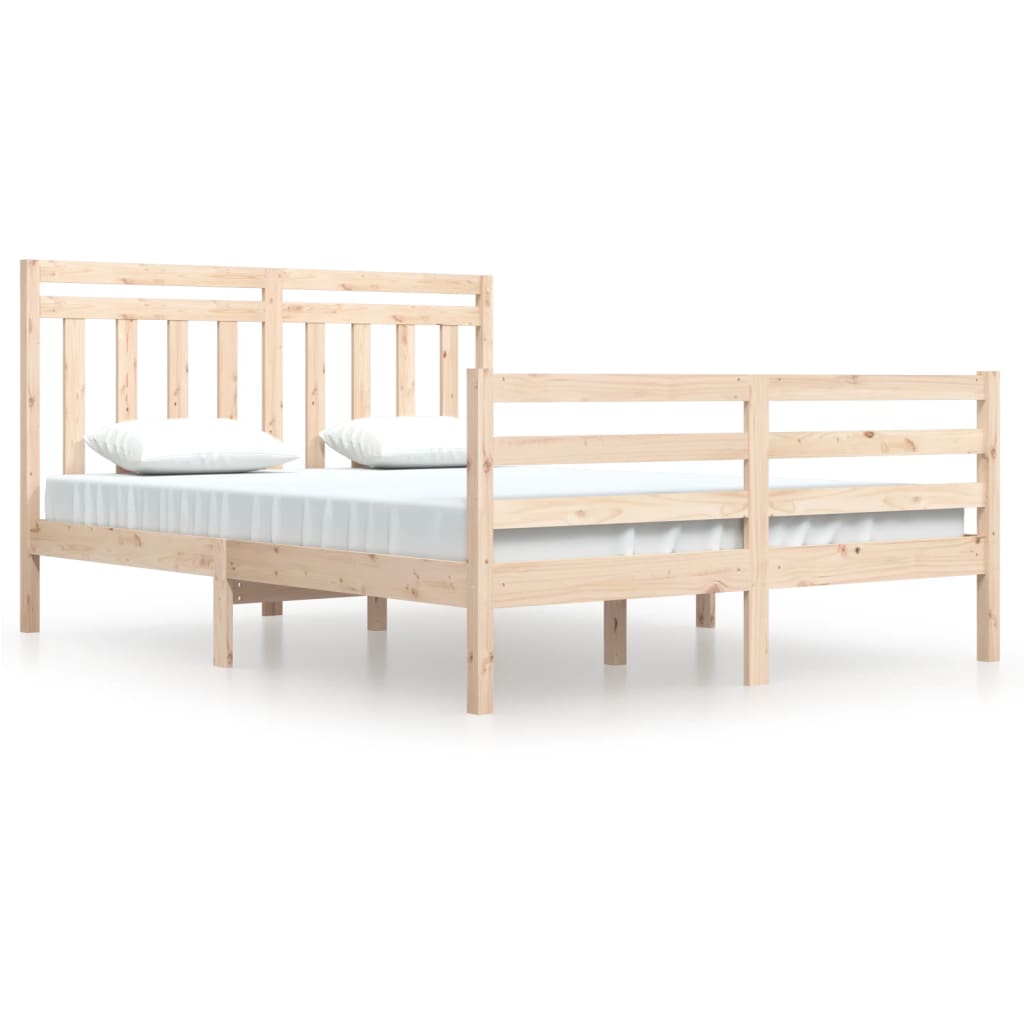 Natural Solid Wood Bed Frame 140x200 cm - No Mattress Included