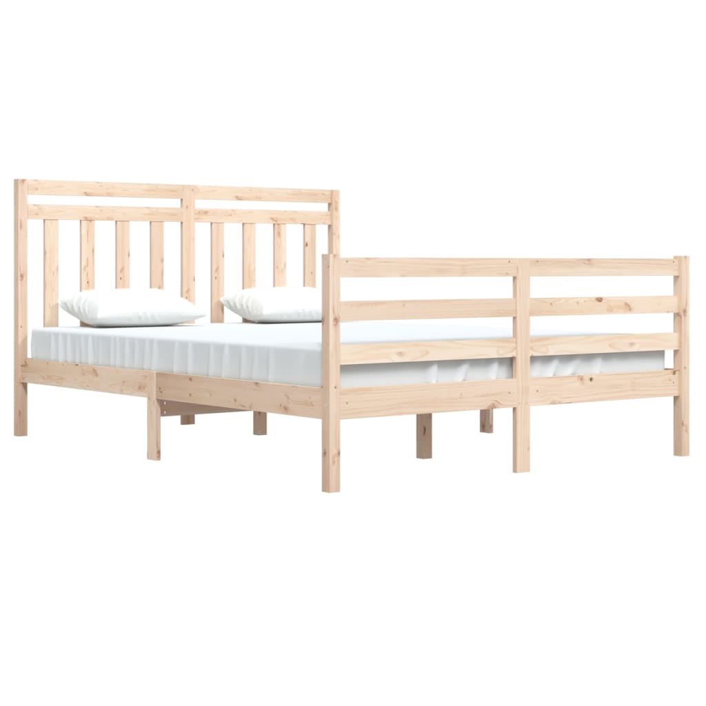 Natural Solid Wood Bed Frame 140x200 cm - No Mattress Included