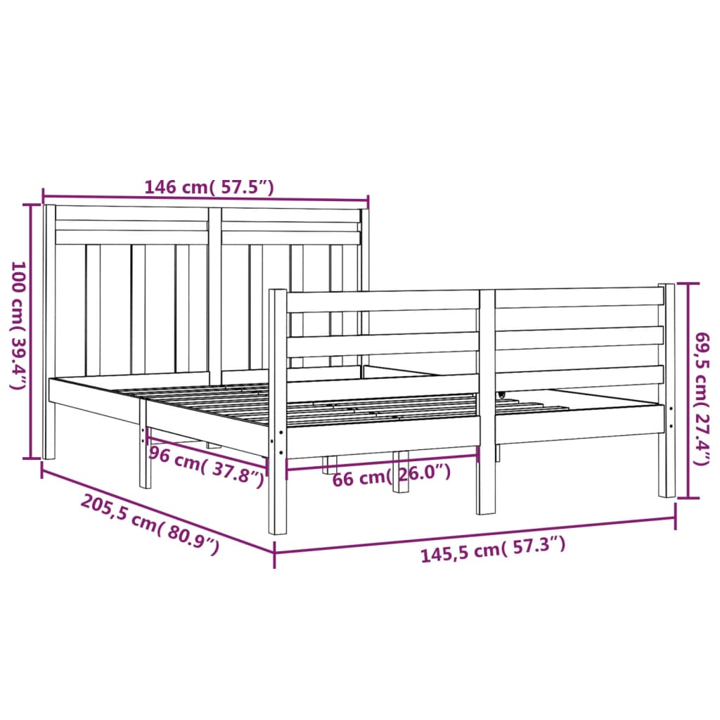 Natural Solid Wood Bed Frame 140x200 cm - No Mattress Included