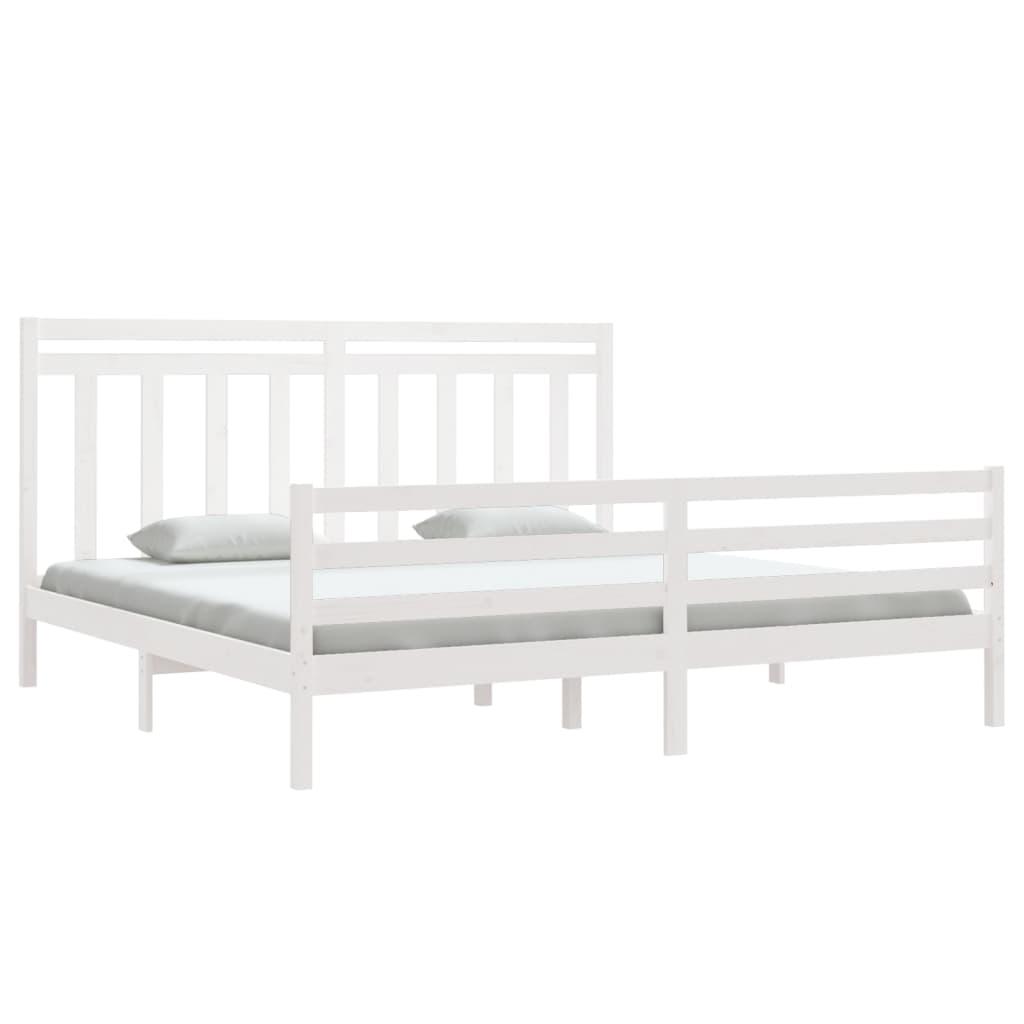 Solid Wood White Bed Frame 200x200 cm - No Mattress Included