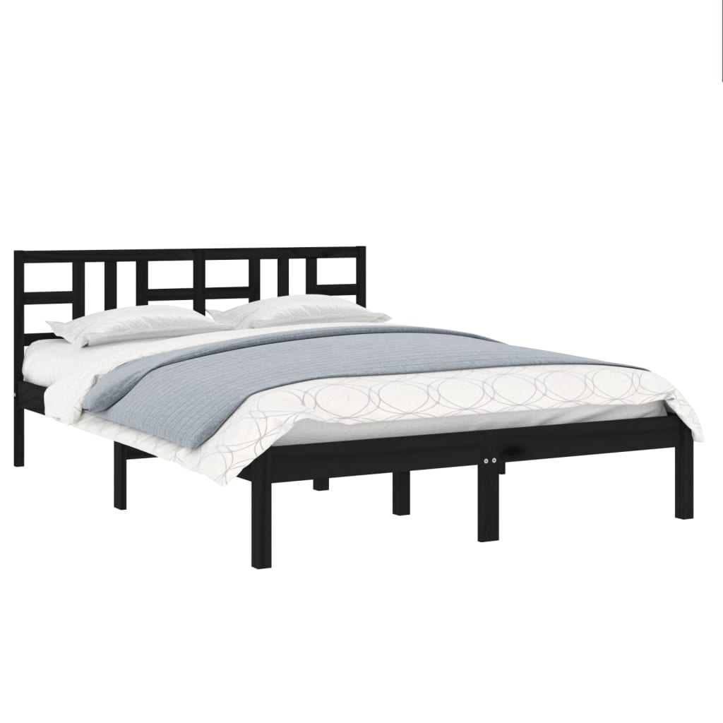 Solid Wood Black Bed Frame 140x190 cm - No Mattress Included
