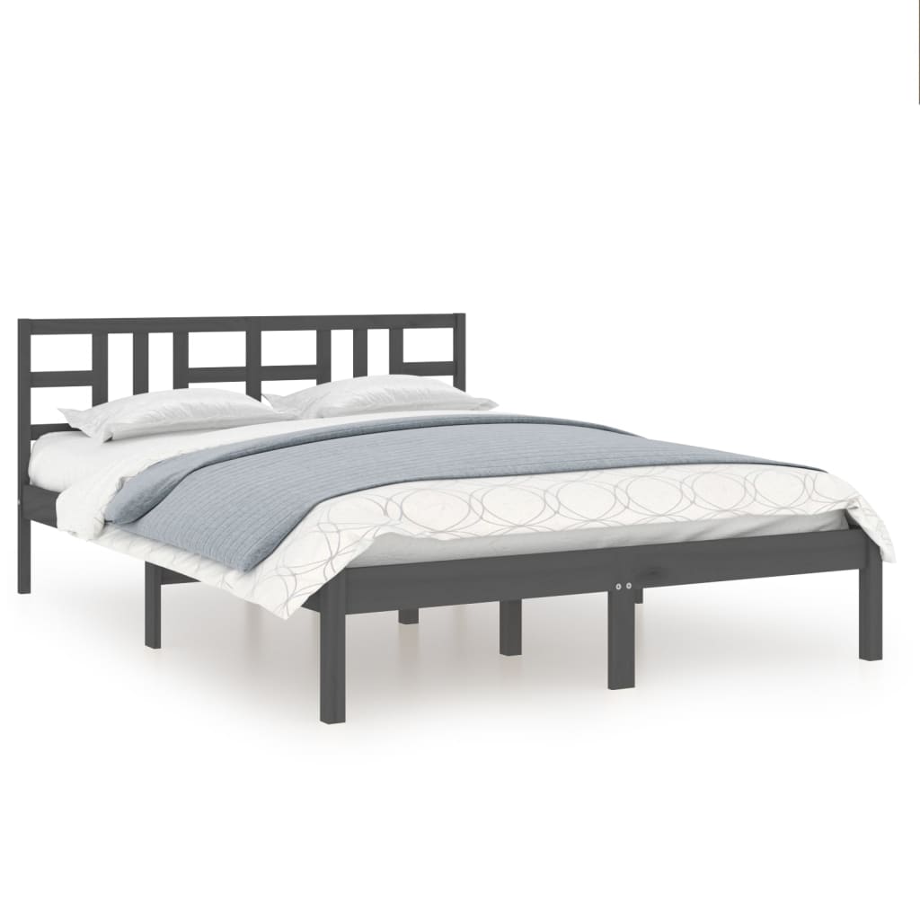 Solid Wood Grey Bed Frame 200x200 cm - No Mattress Included