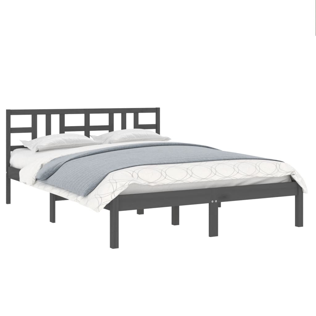 Solid Wood Grey Bed Frame 200x200 cm - No Mattress Included