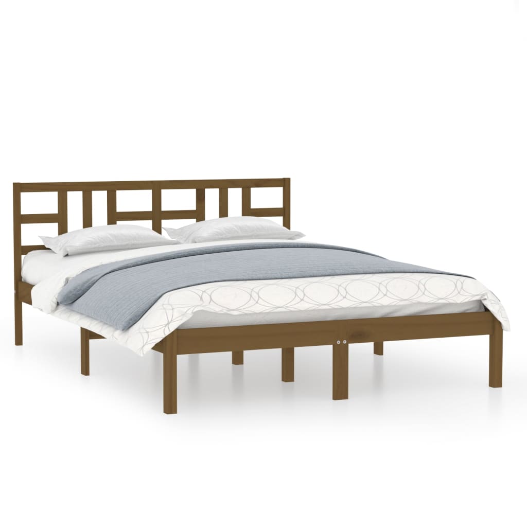 Solid Wood Honey Brown Bed Frame 200x200 cm - No Mattress Included