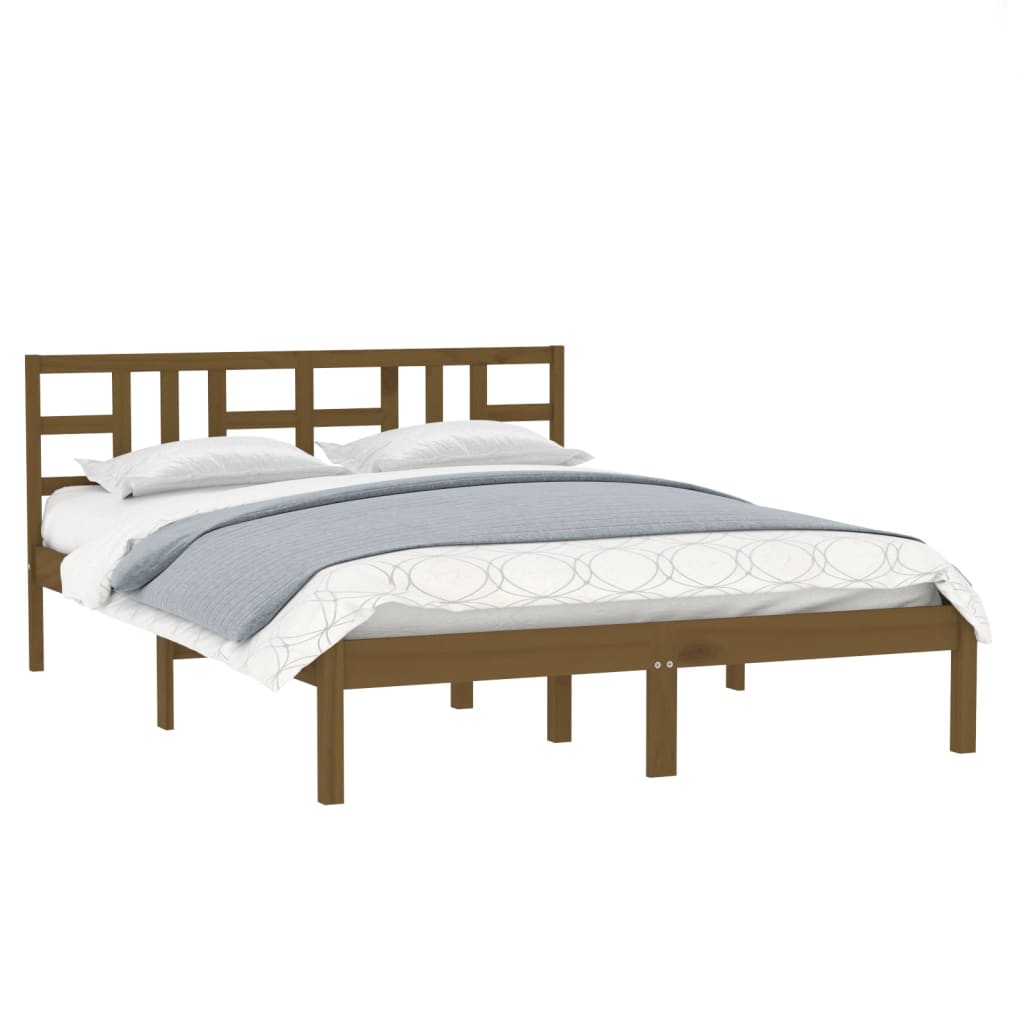 Solid Wood Honey Brown Bed Frame 200x200 cm - No Mattress Included