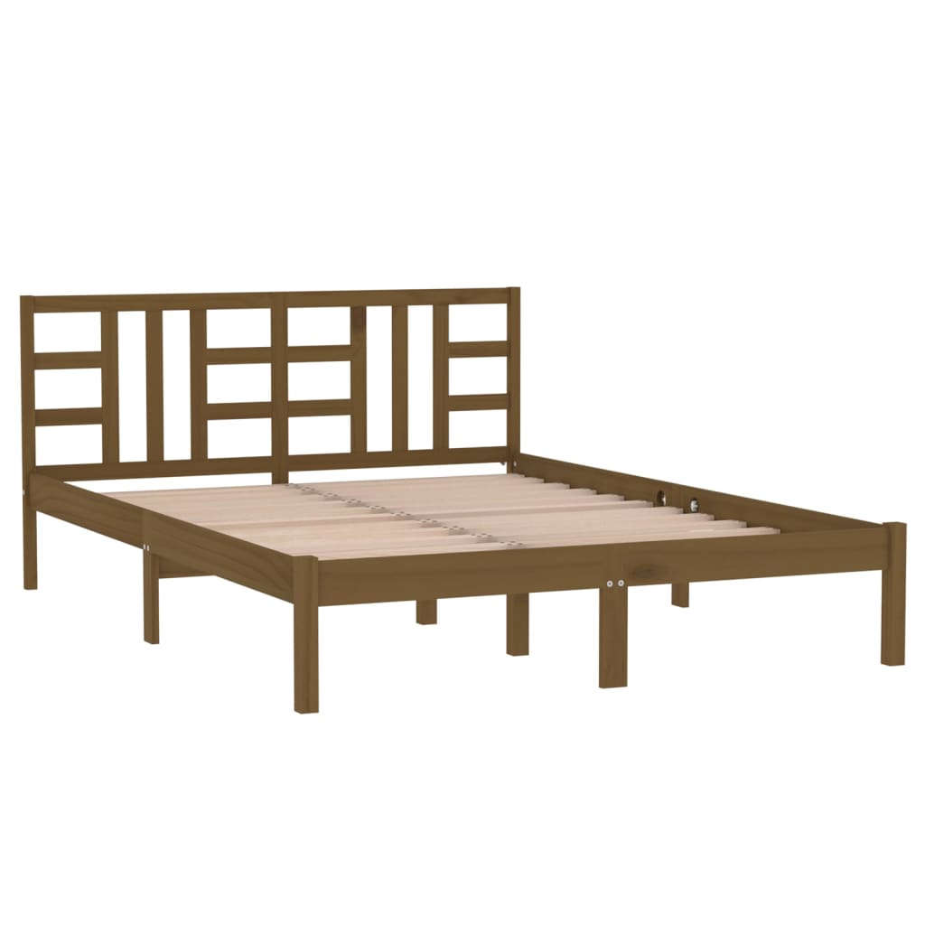 Solid Wood Honey Brown Bed Frame 200x200 cm - No Mattress Included
