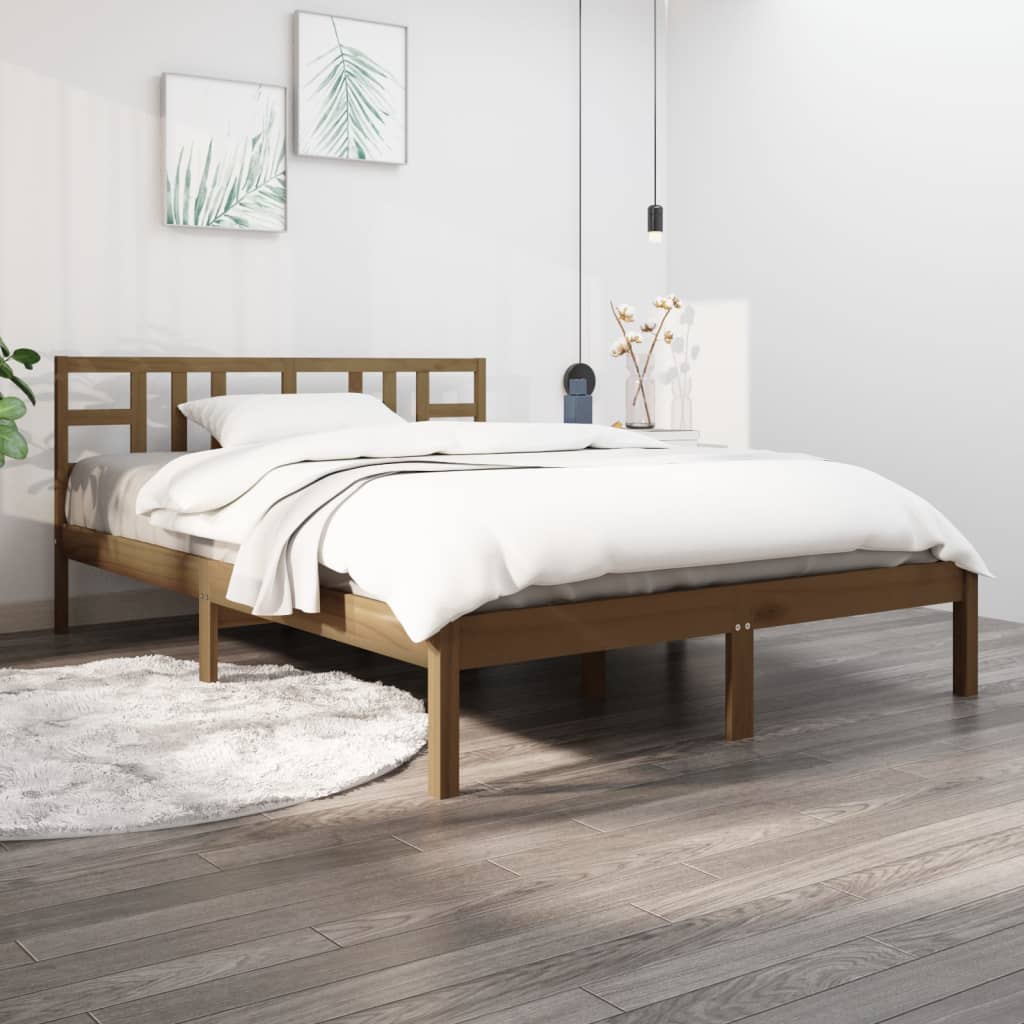 Solid Wood Honey Brown Bed Frame 200x200 cm - No Mattress Included