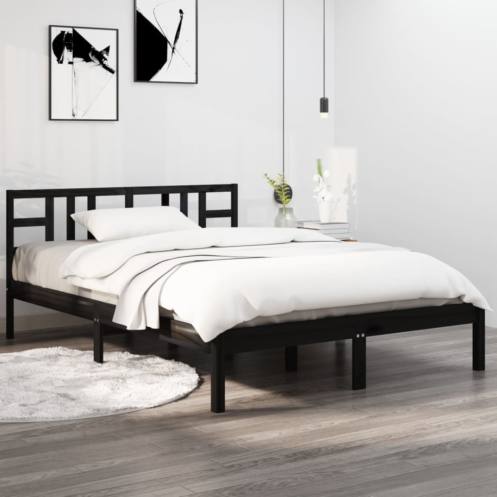 Solid Wood Black Bed Frame 200x200cm - No Mattress Included